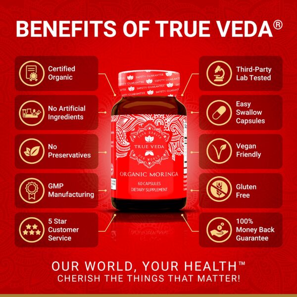 Etiqueta de moringa orgánica True Veda