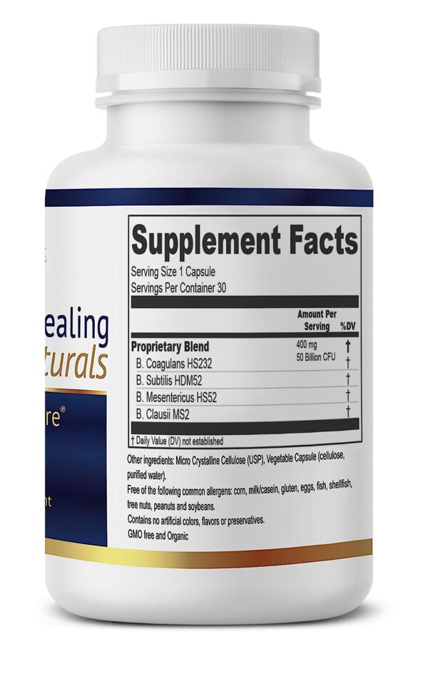 TrueBio-Spore cápsulas probióticas detalle empaque True Healing Naturals