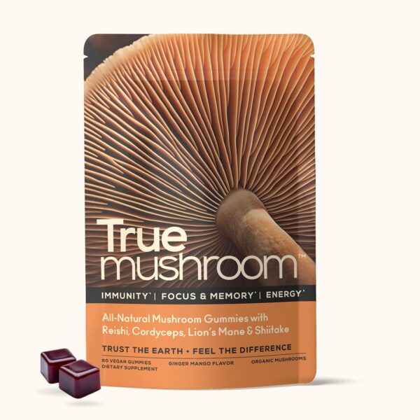 Paquete gomitas TrueMushroom hongos funcionales jengibre mango