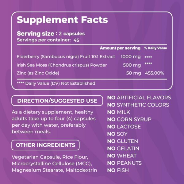 Etiquetas frontales cápsulas TrueSeaMoss musgo y saúco