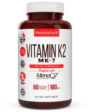 Frasco Truevantage Nutrition Vitamina K2 MK-7 con etiqueta MenaQ7