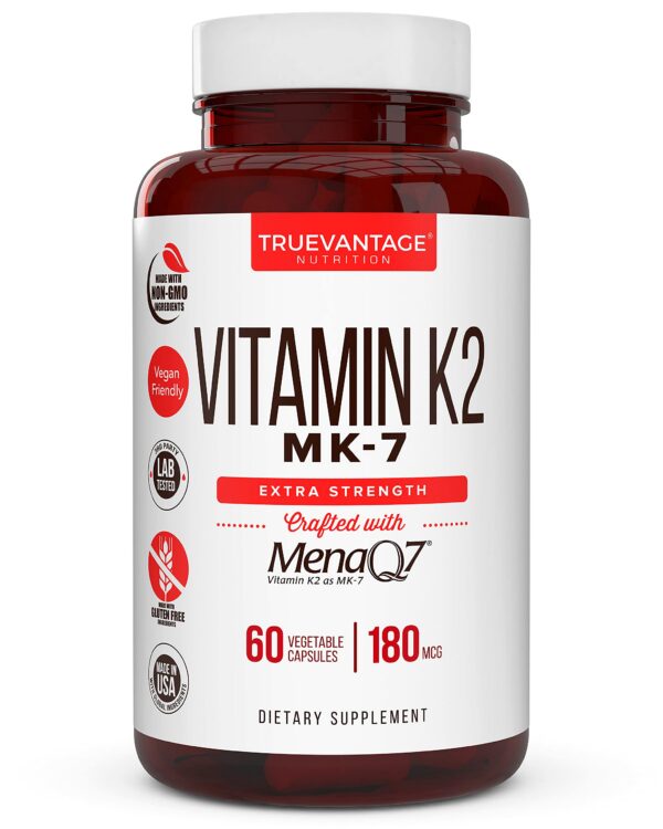 Frasco Truevantage Nutrition Vitamina K2 MK-7 con etiqueta MenaQ7