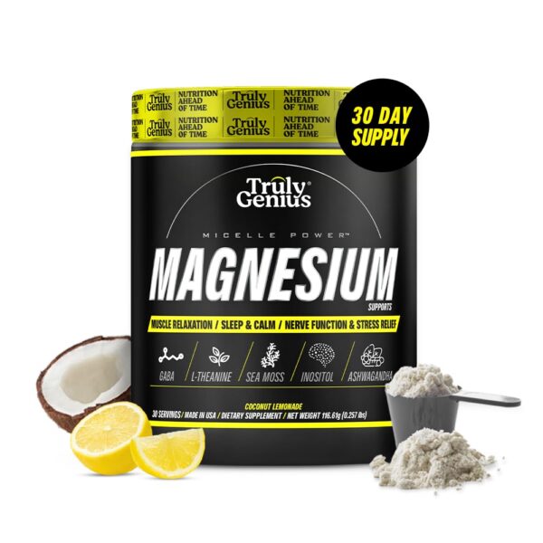 Frente del frasco Truly Genius Magnesium Glycinate Powder
