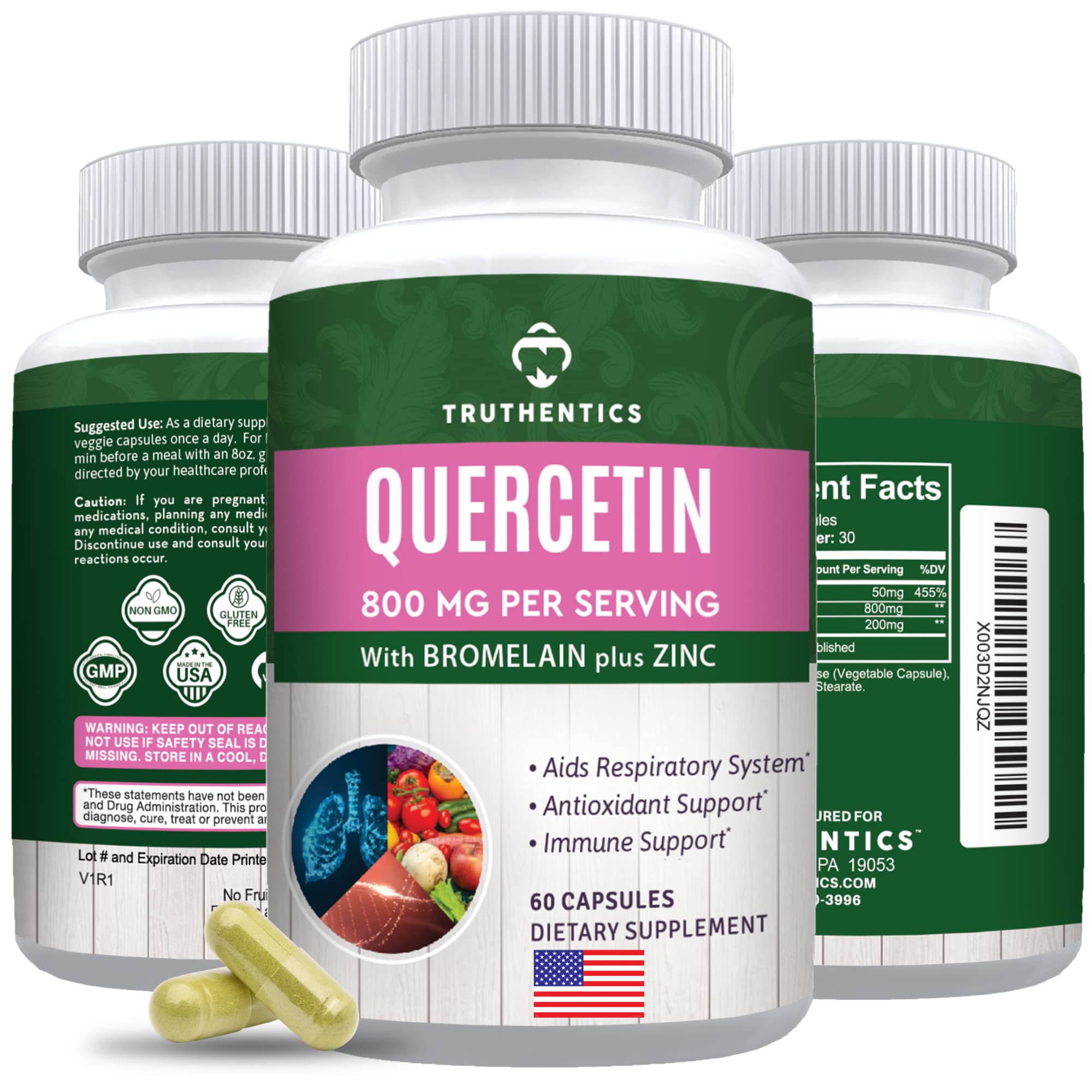 TRUTHENTICS Quercetin with Bromelain and Zinc, 1050 mg