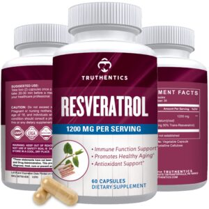 Version 1.0.0 Frasco y etiqueta de TRUTHENTICS Resveratrol 1200 mg
