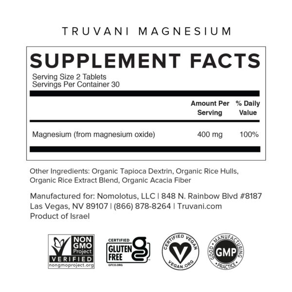 Version 1.0.0 Etiqueta de ingredientes Truvani magnesio 400 mg
