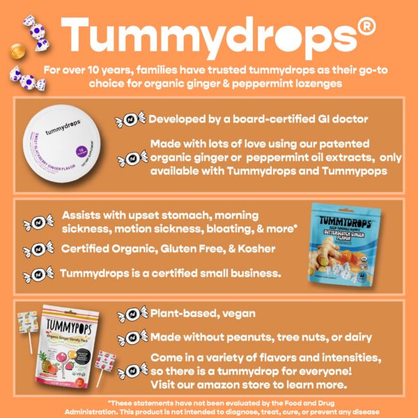 Tummydrops certificados USDA orgánico y sin gluten gotas de jengibre