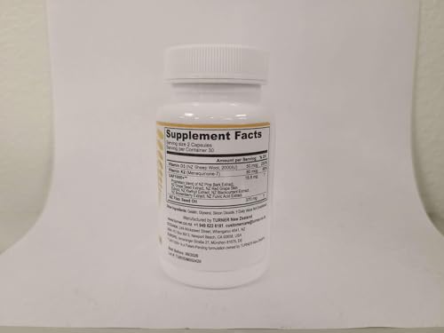 TURNER vitamina D3 y K2 frasco con cápsulas visibles