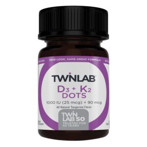 Frasco de Twinlab vitamina D3 1000 UI + K2 Dots 60 tabletas