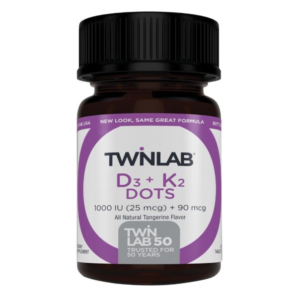 Frasco de Twinlab vitamina D3 1000 UI + K2 Dots 60 tabletas