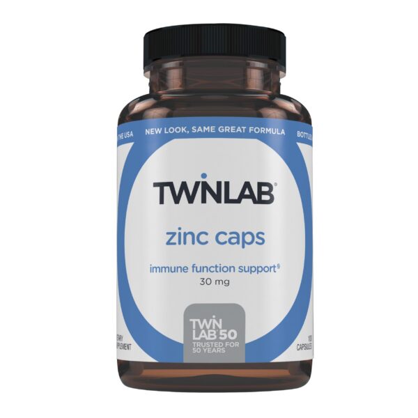 Twinlab Zinc Caps frasco con etiqueta