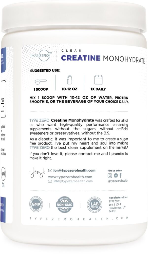 Datos nutricionales Type Zero Creatine Monohidrato