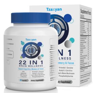 Frente del frasco tzaxyan brain supplement 90 cápsulas azul