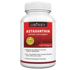 Frasco de Ubiney Astaxantina 12 mg con etiqueta
