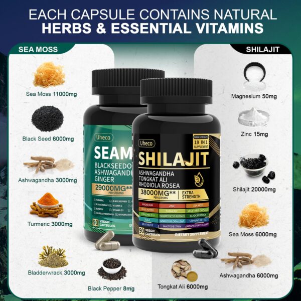 Cápsulas Shilajit y Sea Moss