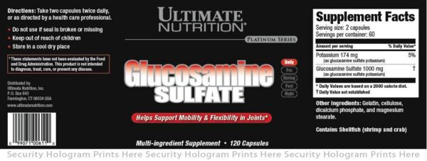 Version 1.0.0 Ultimate Nutrition glucosamina sulfato cápsulas etiqueta