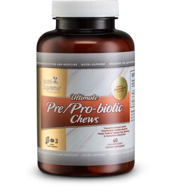 Ultimate Pre/Probiotic Chews gomitas sabor fresa para salud intestinal