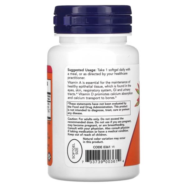 Ultra A & D3 Now Foods cápsulas blandas imagen cercana