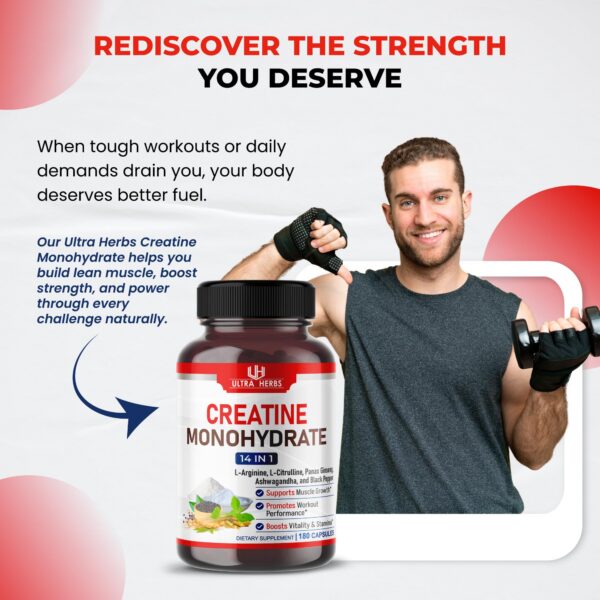 Version 1.0.0 Botella de Ultra Herbs Creatina Monohidratada vista lateral