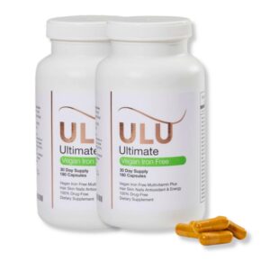 Frasco frontal de ULULIFE Ultimate Multivitamin vegano