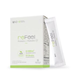 UNID reFeel 2.0 probióticos y prebióticos 30 paquetes caja imagen 1