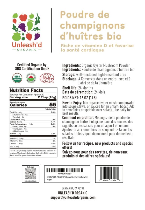 Etiqueta del producto hongo ostra orgánico