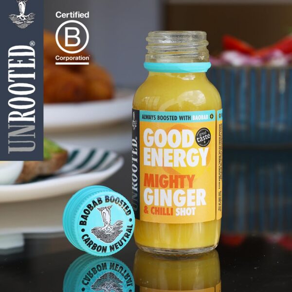 Frasco lateral de UNROOTED Shot Mighty Ginger 60ml