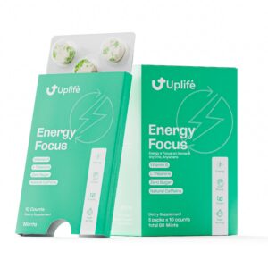 Paquete de chicles energéticos UPLIFE con cafeína y L-teanina