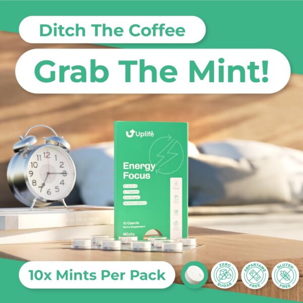 Empaque UPLIFE chicles energéticos con ingredientes naturales