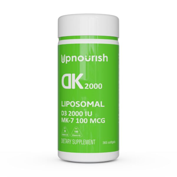 Frente de la botella de UpNourish D3 K2 liposomal