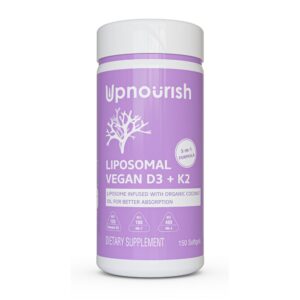 UpNourish suplemento vitamina D3 5000 UI K2 cápsulas blandas veganas