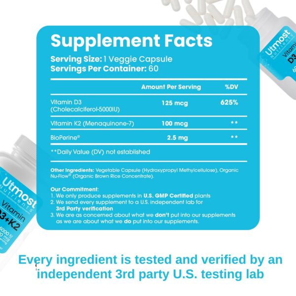 Version 1.0.0 Etiqueta frontal de Utmost Nutrients D3 K2