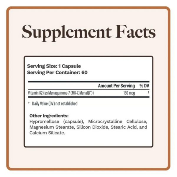 Frasco de Vitamina K2 MenaQ7 180 mcg