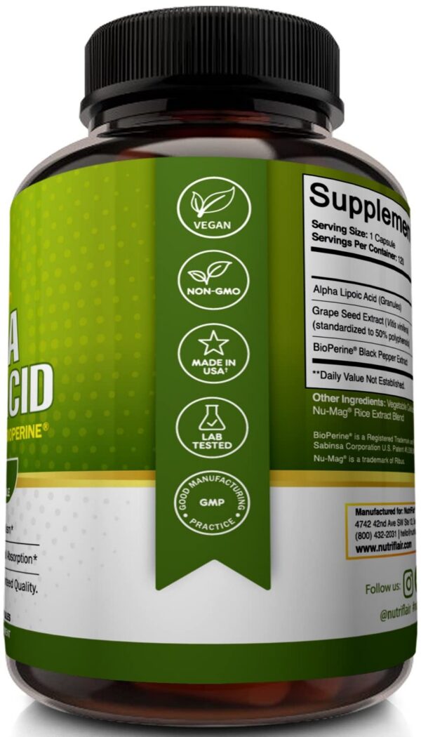 Extracto de semilla de uva y BioPerine en la etiqueta