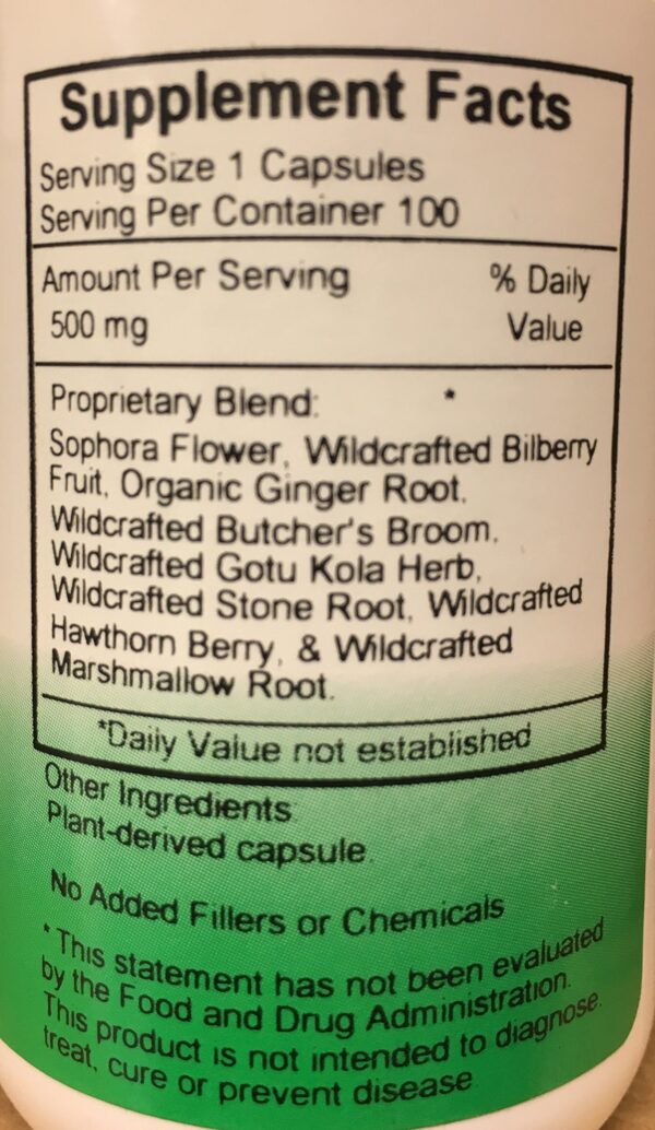 Version 1.0.0 Etiqueta del producto V-Vein con listado de ingredientes