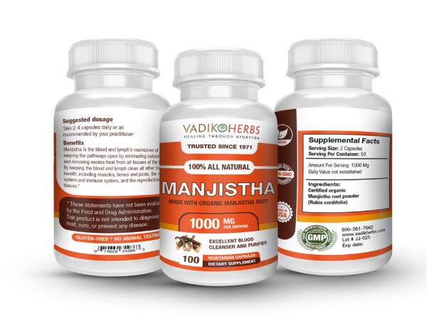 Etiqueta frontal Manjistha Vadik Herbs