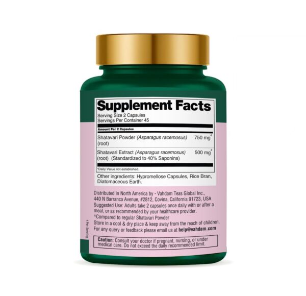 Version 1.0.0 Etiqueta de Shatavari VAHDAM cápsulas