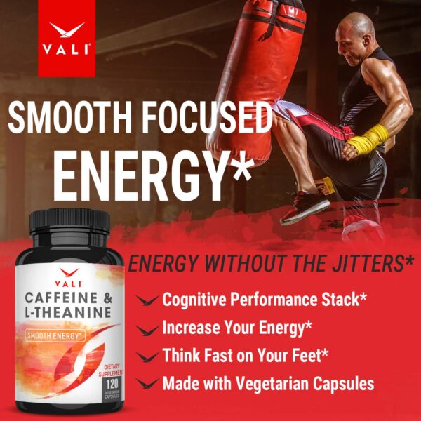 VALI frasco cápsulas cafeína y l-teanina para foco y energía