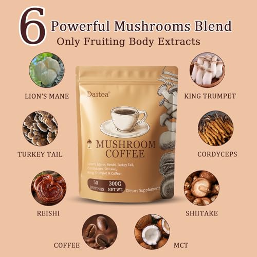 Vaso con café de hongos Daitea para energía y enfoque sin caída