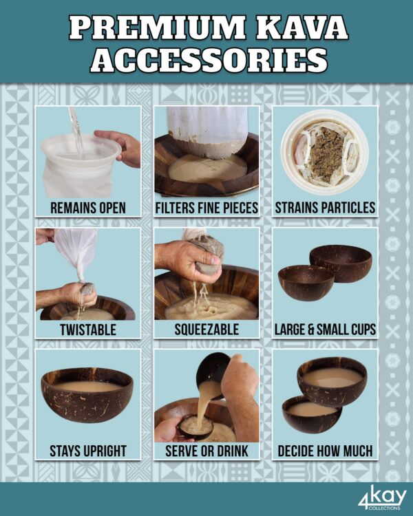 Vasos de coco tamaño grande y pequeño para beber kava