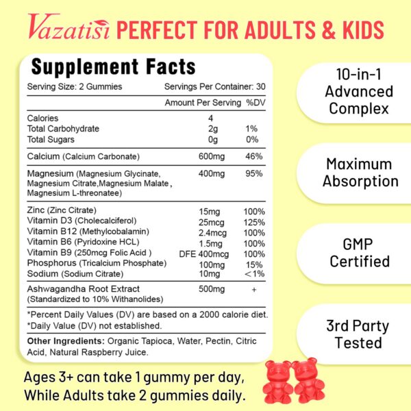 Etiqueta frontal Vazatisi Calcium Gummies frambuesa