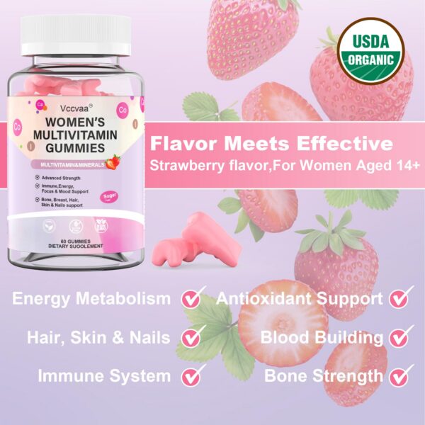 Frasco de gomitas Vccvaa para soporte nutricional femenino