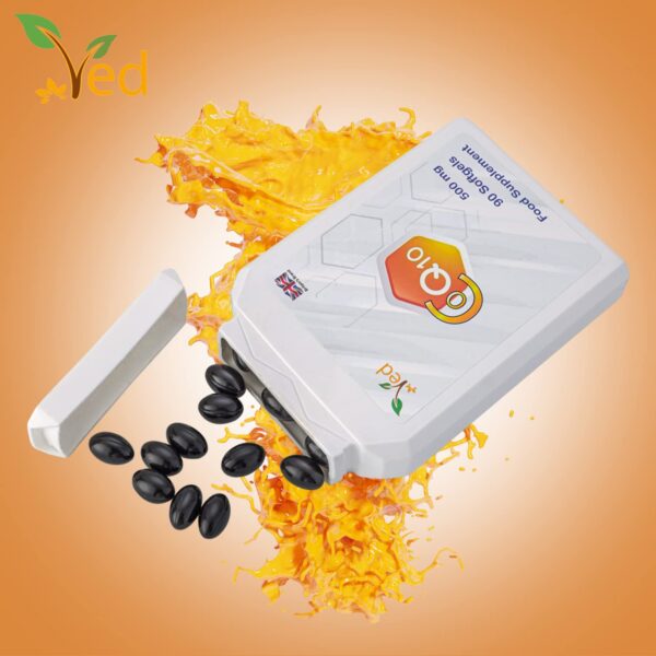 Ved Co Enzyme Q10 softgels bottle side view