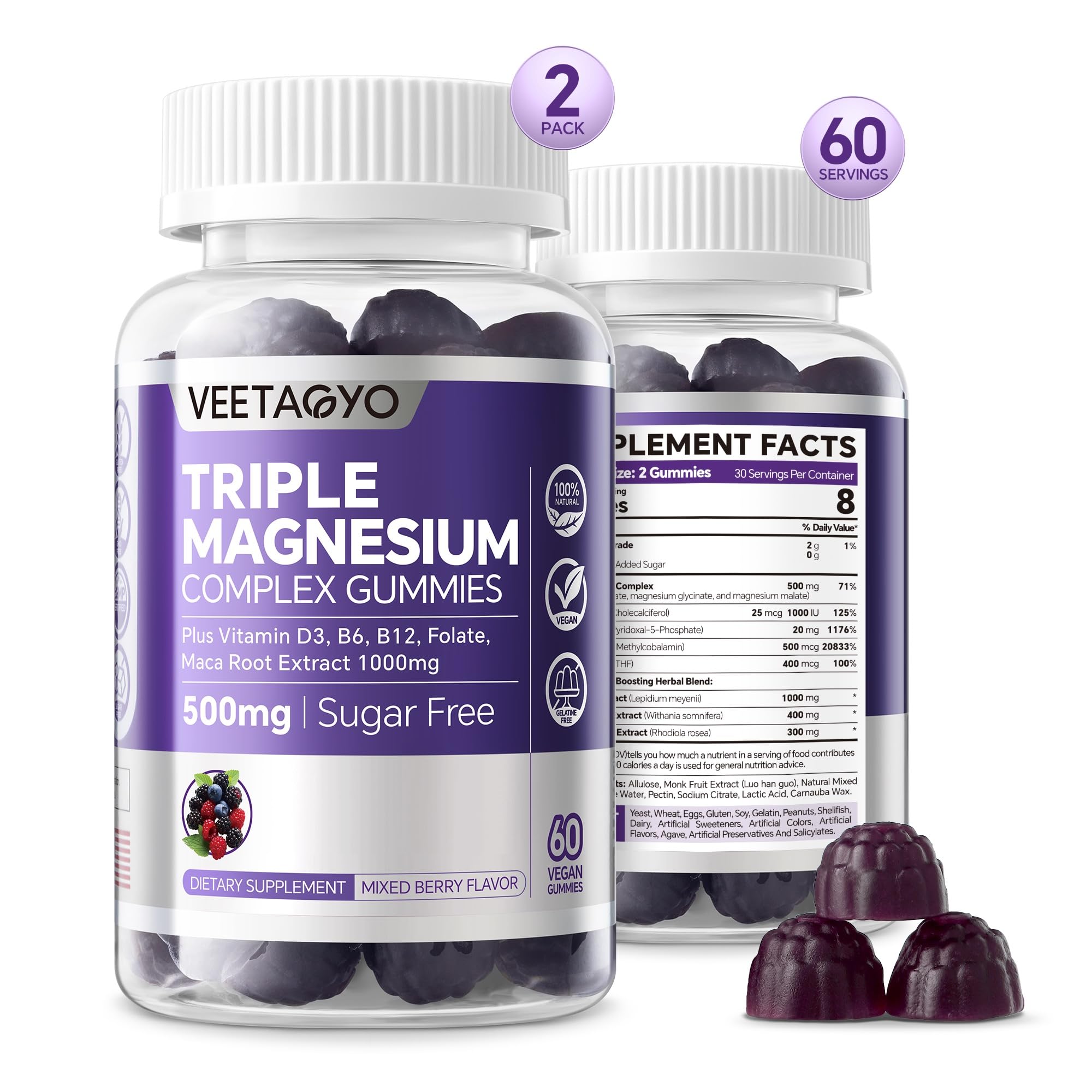 VEETAGYO Tri-Magnesium Complex (Magnesium Taurate, Magnesium Glycinate, Magnesium Malate)