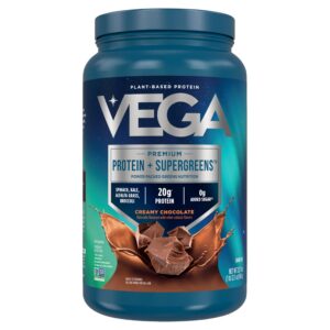 Vega Protein & Greens polvo chocolate frasco frontal