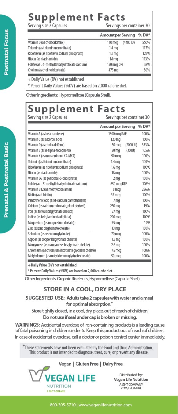 Version 1.0.0 Vegan Life Nutrition postnatal vitaminas folato calcio vitaminas B