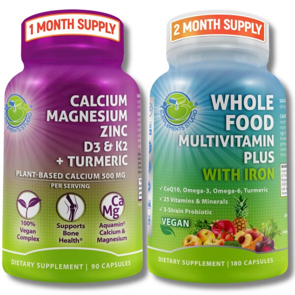 Frasco de multivitamínico vegano con etiqueta