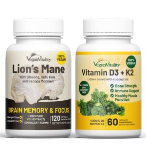 Version 1.0.0 Frente del pack Vegan Vitality con Lions Mane y D3K2