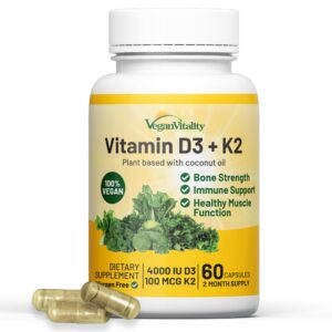 Vegan Vitality cápsulas vitamina D3 K2 con aceite de coco