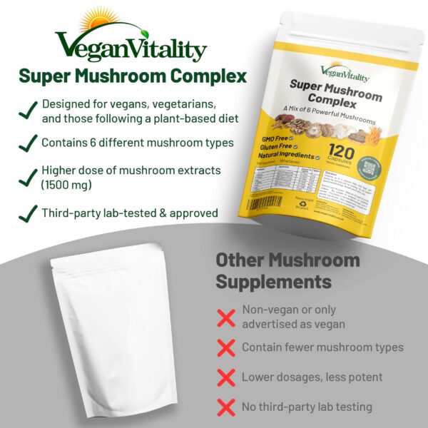 Vegan Vitality suplemento complejo multi hongos para mejorar memoria y foco mental